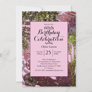 Glamourous Glitter Indian Florals    Sparkle Pink Invitation