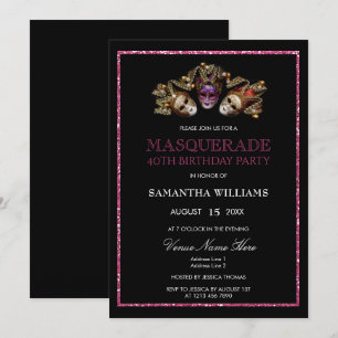 Glamourous Glitters  Masquerade 40th Birthday Invitation