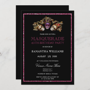 Glamourous Glitters  Masquerade 40th Birthday Invitation