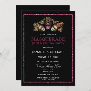 Glamourous Glitters  Masquerade 50th Birthday Invitation