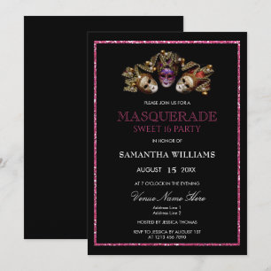 Glamourous Glitters Masquerade Sweet 16 Invitation