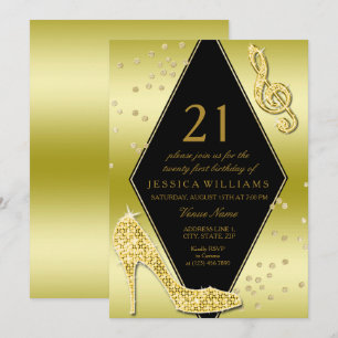 Glamourous Glitzy Gold 21st Birthday Invitation