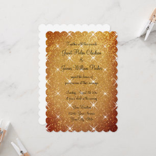 Glamourous glitzy gold glitter wedding invitations