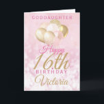 Glamourous Goddaughter 16th Birthday Balloon Card<br><div class="desc">A gorgeous glamourous 16th birthday card for your goddaughter. This fabulous design features blush pink and gold glitter balloons on a rose pink sparkly background.  Personalise with a name to wish someone a very happy sweet sixteenth birthday.</div>