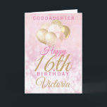 Glamourous Goddaughter 16th Birthday Balloon Card<br><div class="desc">A gorgeous glamourous 16th birthday card for your goddaughter. This fabulous design features blush pink and gold glitter balloons on a rose pink sparkly background.  Personalise with a name to wish someone a very happy sweet sixteenth birthday.</div>