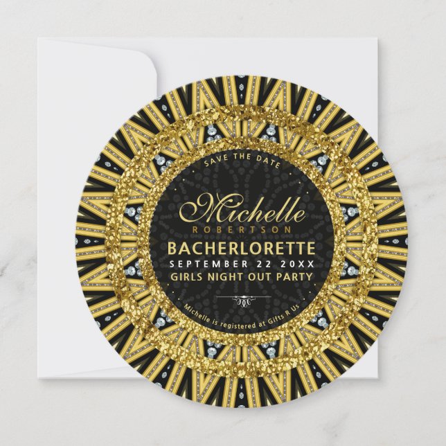 Glamourous Gold and Black Girls Night Out Party Invitation (Front)