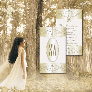 Glamourous Gold and Cream Ornate Ornaments Initial Business Card