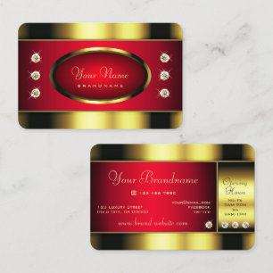 Glamourous Gold and Red with Faux Rhinestones Business Card