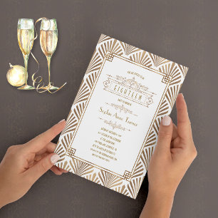 Glamourous Gold Art Deco Great Gatsby 18th Birthda Invitation