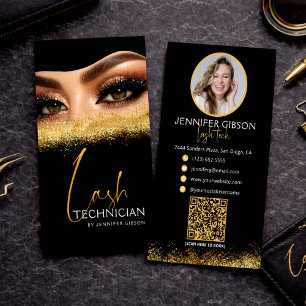 Glamourous Gold & Black Lash Tech QR Code Business Card