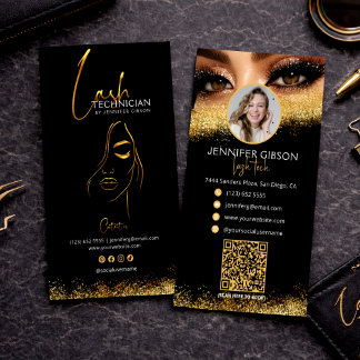Glamourous Gold & Black Lash Tech QR Code Business Card