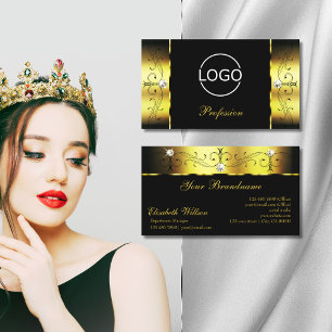 Glamourous Gold Black Squiggled Jewels with Logo Business Card