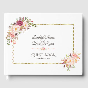 Glamourous Gold Blush Pink Floral Wedding Guest Book