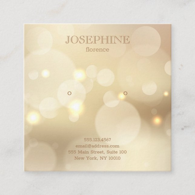 Glamourous Gold Bokeh Stud Earring Square Business Card (Front)