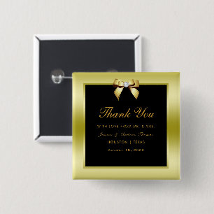 Glamourous Gold Bow & Black Wedding 15 Cm Square Badge