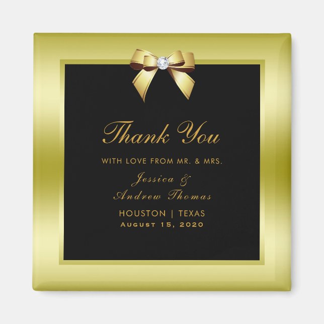 Glamourous Gold Bow & Black Wedding Magnet (Front)