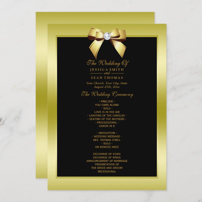 Glamourous Gold Bow & Black Wedding Program (Front/Back)