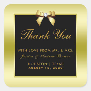 Glamourous Gold Bow & Black Wedding Square Sticker