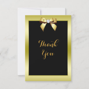 Glamourous Gold Bow & Black Wedding Thank You Card