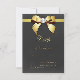 Glamourous Gold Bow & Ribbon RSVP Card