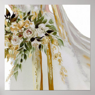 Glamourous Gold, Bridal Cascading Bouquet 1, Poster