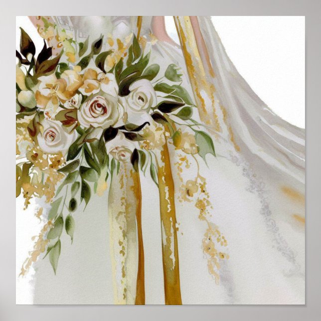 Glamourous Gold, Bridal Cascading Bouquet 1, Poster (Front)