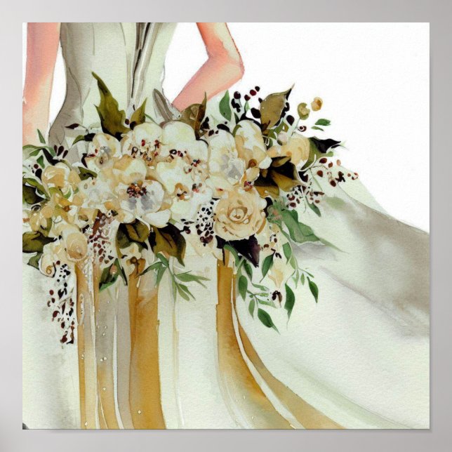 Glamourous Gold, Bridal Cascading Bouquet 2, Poster (Front)