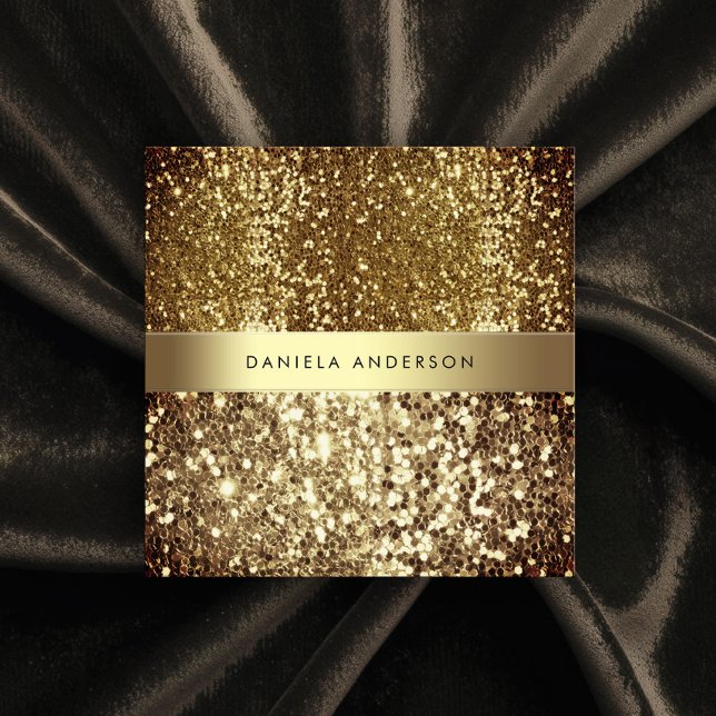 Glamourous Gold Bronze Glitter Luxury Square Business Card (Creator Uploaded)