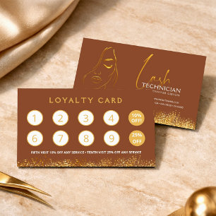 Glamourous Gold & Brown Lash Tech Loyalty Card