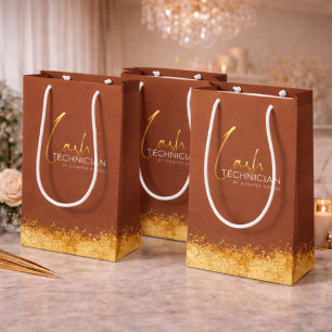Glamourous Gold & Brown Lash Tech  Medium Gift Bag