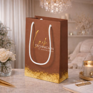 Glamourous Gold & Brown Lash Tech  Small Gift Bag