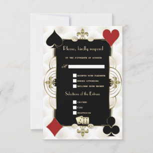 Glamourous Gold Casino Vegas Poker Wedding RSVP Card