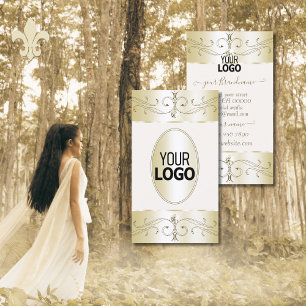 Glamourous Gold Cream Ornate Ornaments with Logo Business Card