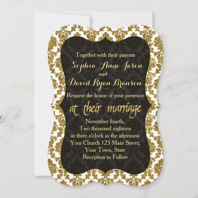 Glamourous Gold Damask Gold Foil Wedding Invitatio Invitation (Front)