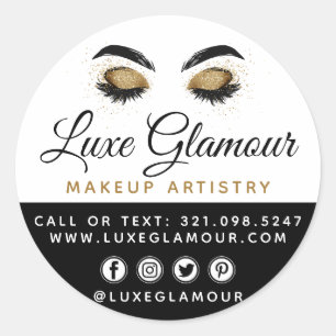 Glamourous Gold Eye Lashes Brows Beauty Bar Social Classic Round Sticker