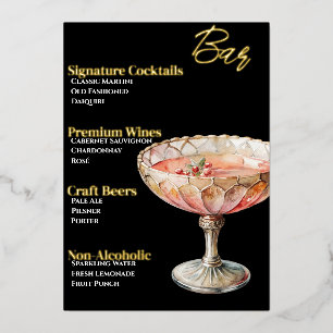 Glamourous Gold-Foiled Beverage Menu