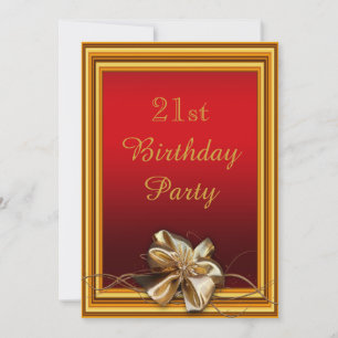 Glamourous Gold Frame & Faux Bow 21st Birthday Invitation