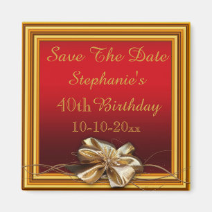 Glamourous Gold Frame & Faux Bow 40th Birthday Magnet