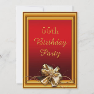 Glamourous Gold Frame & Faux Bow 55th Birthday Invitation