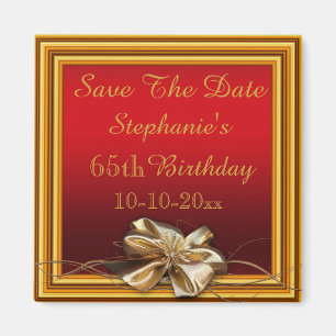 Glamourous Gold Frame & Faux Bow 65th Birthday Magnet