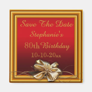 Glamourous Gold Frame & Faux Bow 80th Birthday Magnet