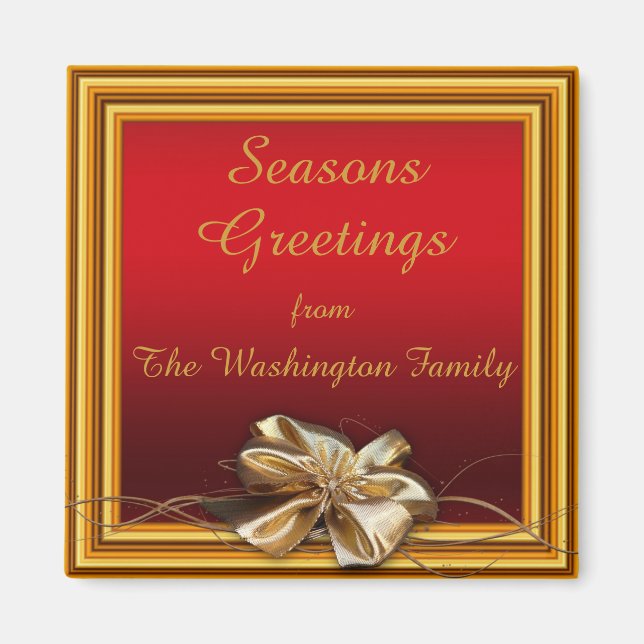 Glamourous Gold Frame & Faux Bow Christmas Magnet (Front)