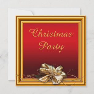 Glamourous Gold Frame & Faux Bow Christmas Party Invitation