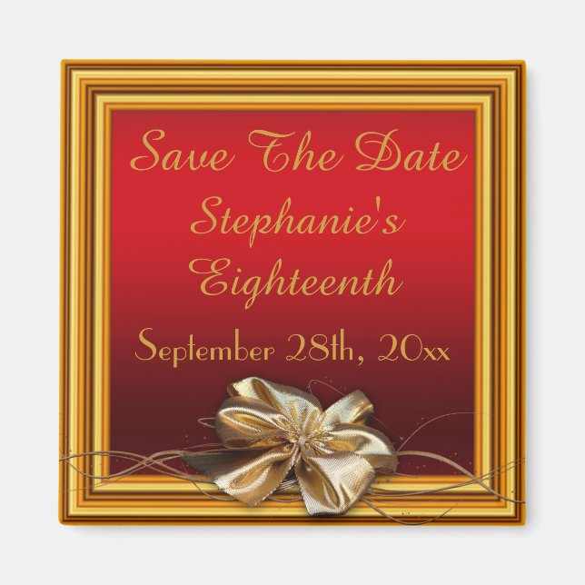 Glamourous Gold Frame & Faux Bow Eighteenth Magnet (Front)