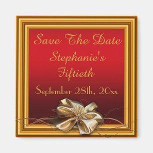 Glamourous Gold Frame & Faux Bow Fiftieth Magnet