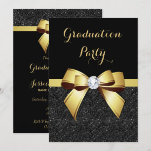 Glamourous Gold Gem Bow & Glitters Graduation Invitation