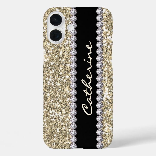  Glamourous Gold Glitter and Gems, Personalised Case-Mate iPhone Case (Back)