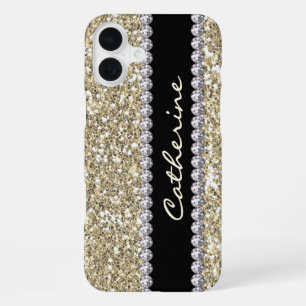 Glamourous Gold Glitter and Gems, Personalised iPhone 16 Plus Case