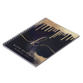 Glamourous Gold Glitter Drip Dark Ink Glam Monogra Notebook (Left Side)