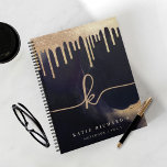 Glamourous Gold Glitter Drip Dark Ink Glam Monogra Notebook<br><div class="desc">An elegant and glamourous notebook. The design features a dark moody ink texture background with accents of gold. A faux glitter drip graphic is added to the top of the notebook. Customise with your monogram and name.</div>